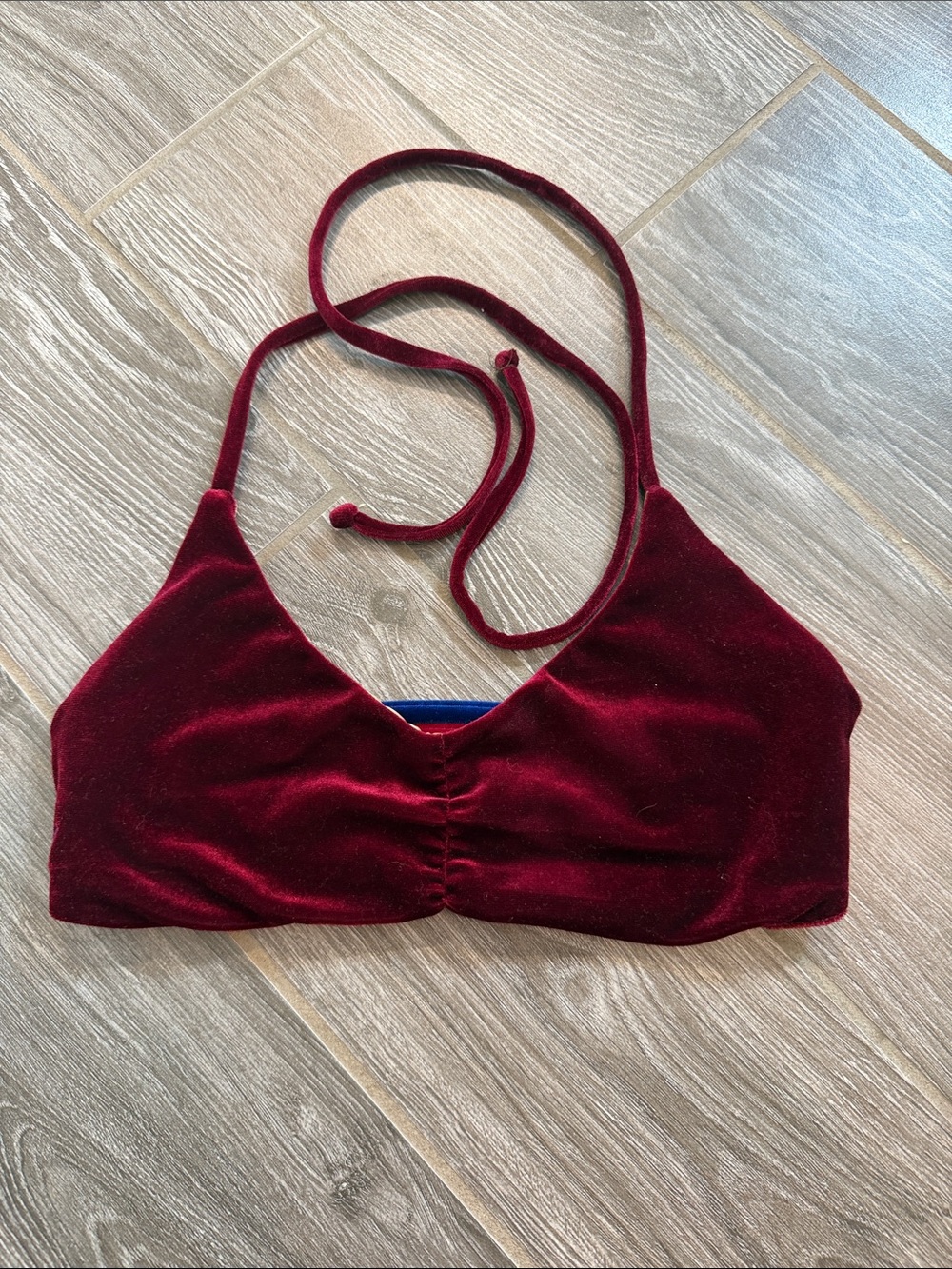 Aviator Nation Velvet Halter Bikini top  in Burgundy 5 stripe straps EUC small
